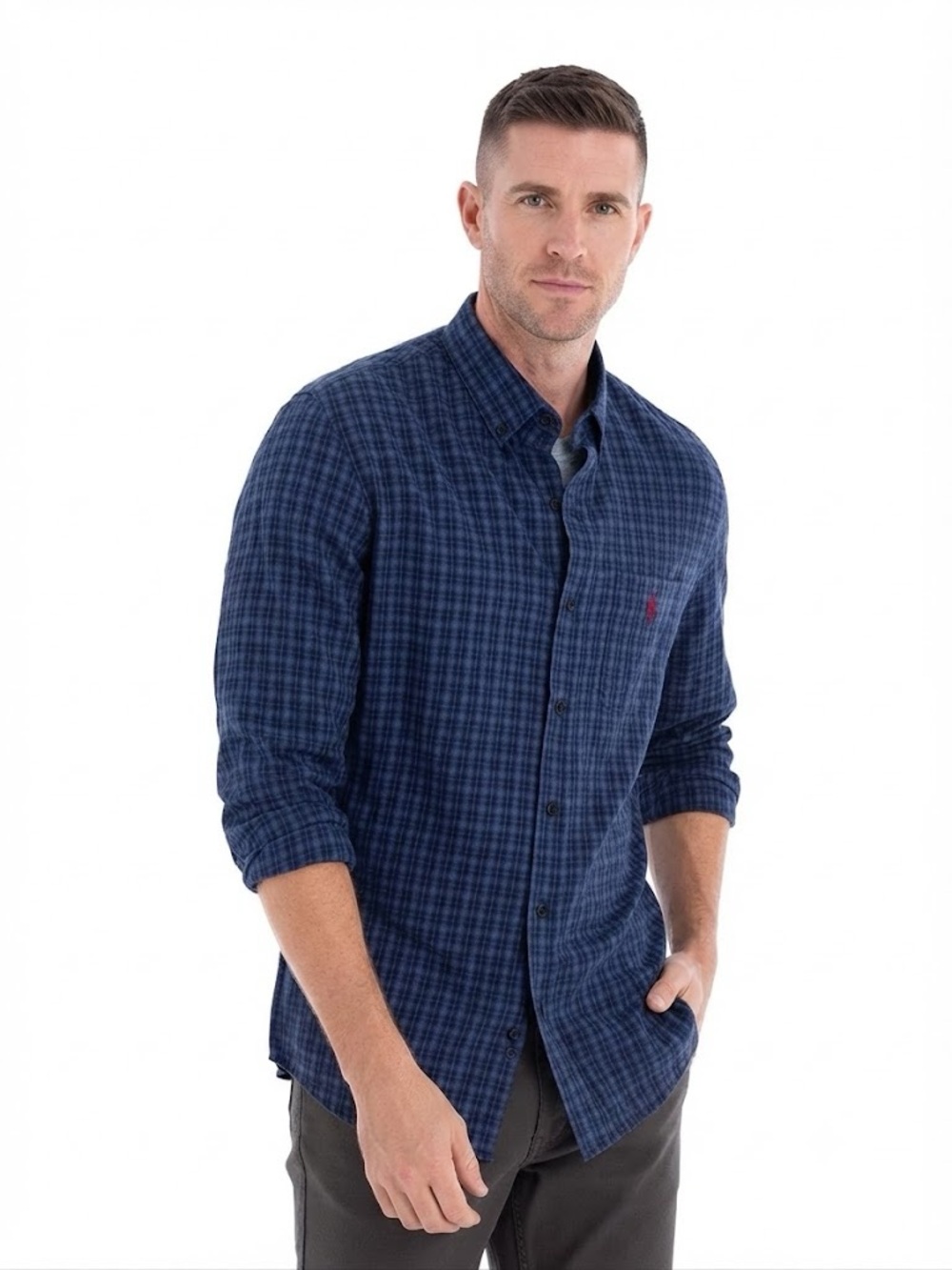 U.S. Polo Assn. Navy Blue Check Button-Down Shirt